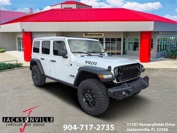 2025 Bright White Clearcoat Jeep Wrangler Willys 4X4 2.0L I4 DOHC Engine Automatic 4 Door