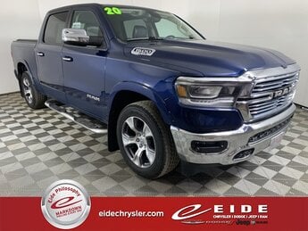 2020 Patriot Blue Pearlcoat Ram 1500 Laramie 4 Door HEMI 5.7L V8 Multi Displacement VVT Engine Truck