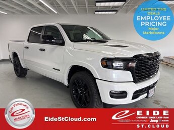 2025 Ivory White Tri-Coat Pearlcoat Ram 1500 Laramie Night Edition 3.0L I6 Engine 4X4 4 Door Truck